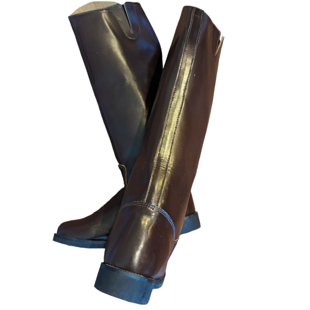 Hispar Horse Riding Dressage Chocolate brown Patrol Tall leather Boots NWOT sz 9 - Picture 8 of 12